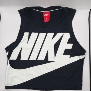 Nike Women’s Sleeveless Crop Tank Top Black White Logo Small S Polyester Modal